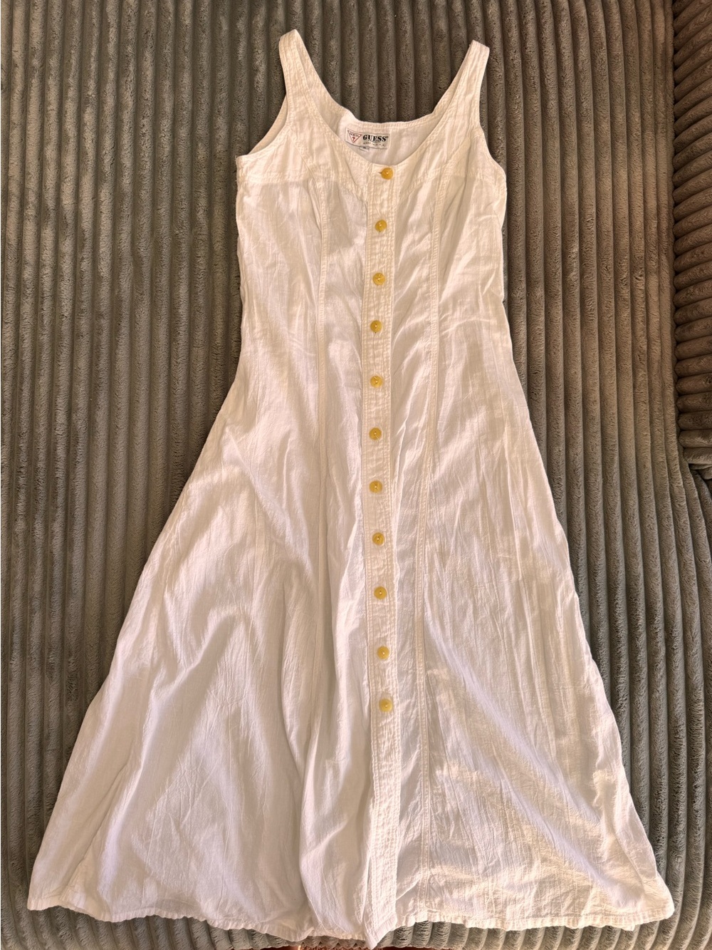 Guess White Midi Button-Front Summer Dress with Yellow Buttons